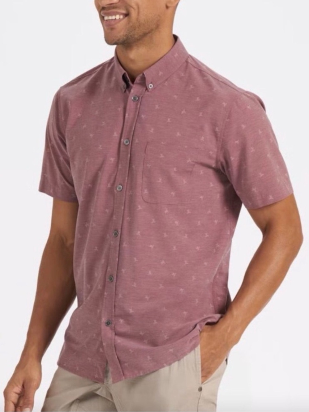Vuori Shirt Red Bridge Button Down Short Sleeve Shirt All Over Print Mens Large